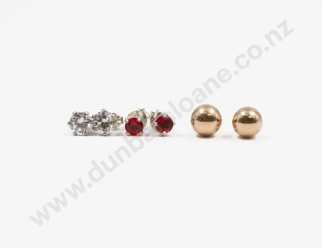 Pair 9ct Ball Stud Earrings with Two Pairs of S/S Gem Set Studs Image 1++