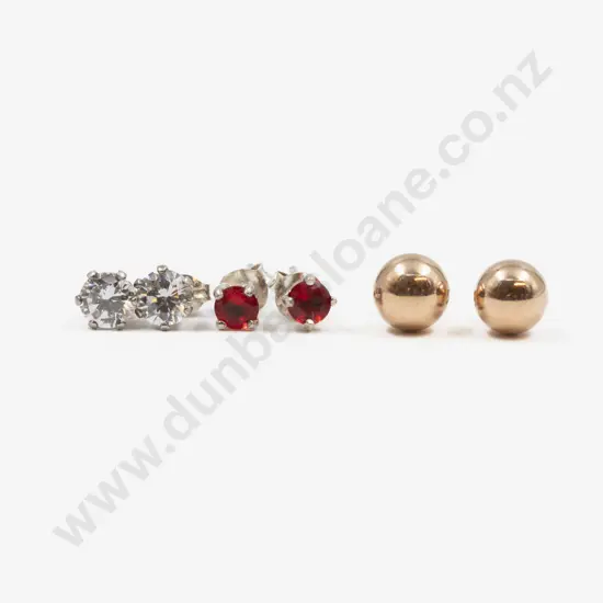 Pair 9ct Ball Stud Earrings with Two Pairs of S/S Gem Set Studs