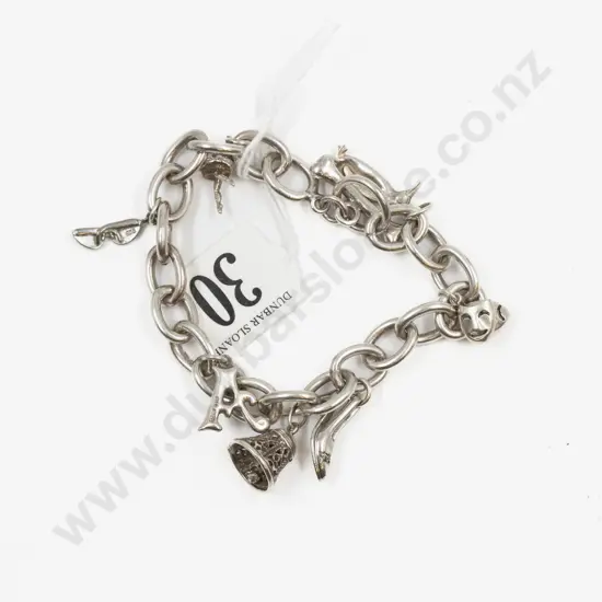 S/S Curb Link Charm Bracelet with Seven Charms