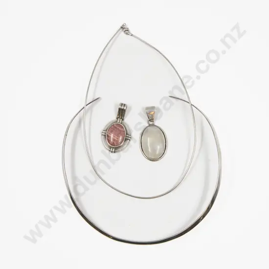 Two S/S Framed Oval Pendants with Neck Choker and Neck Chain