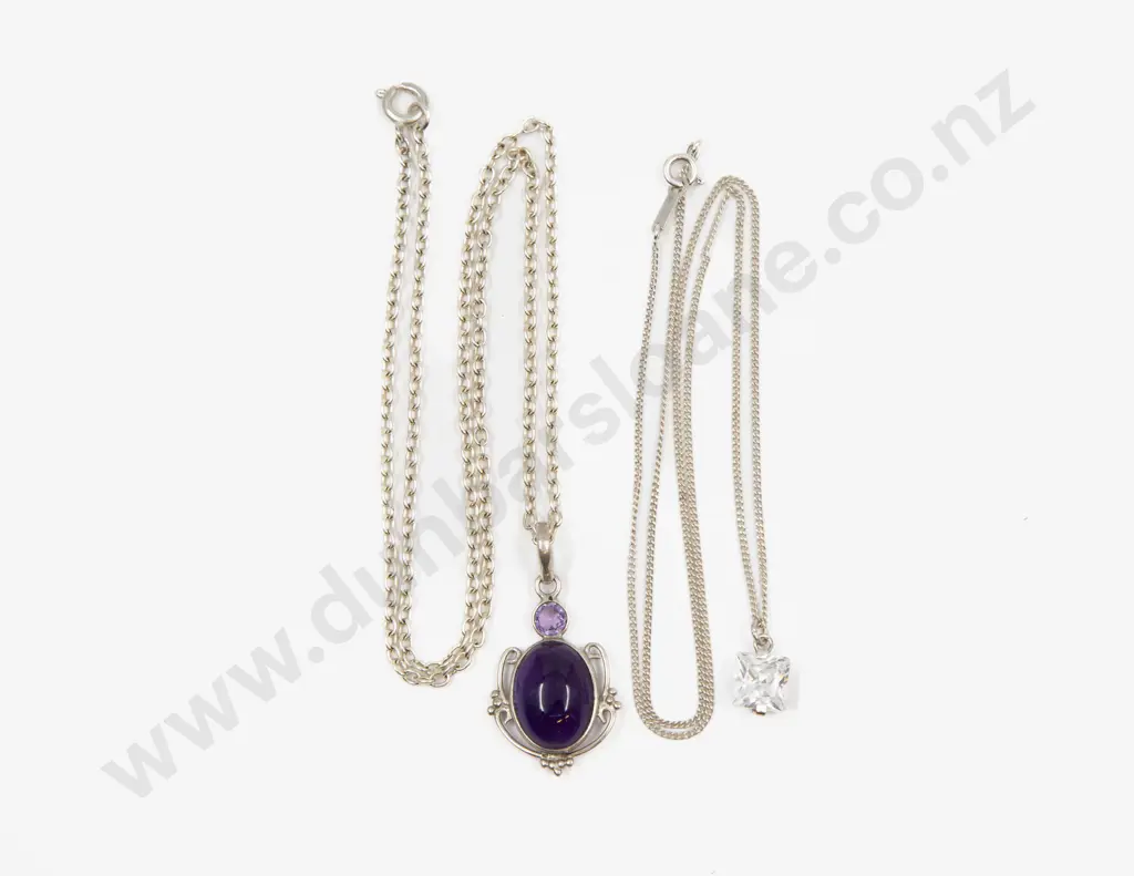 S/S Two Stone Amethyst Pendant and Clear Crystal Pendant Image 1++