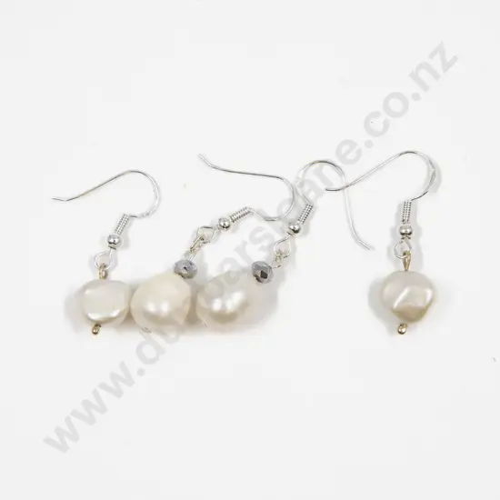 Two Pairs S/S Fresh Water Pearl Pendant Drop Earrings
