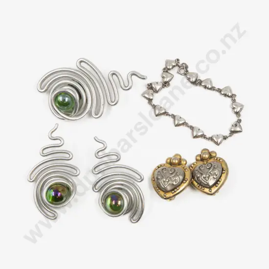 S/S Love Heart Bracelet with Vintage Heart Shape Clip on Earrings and Assorted