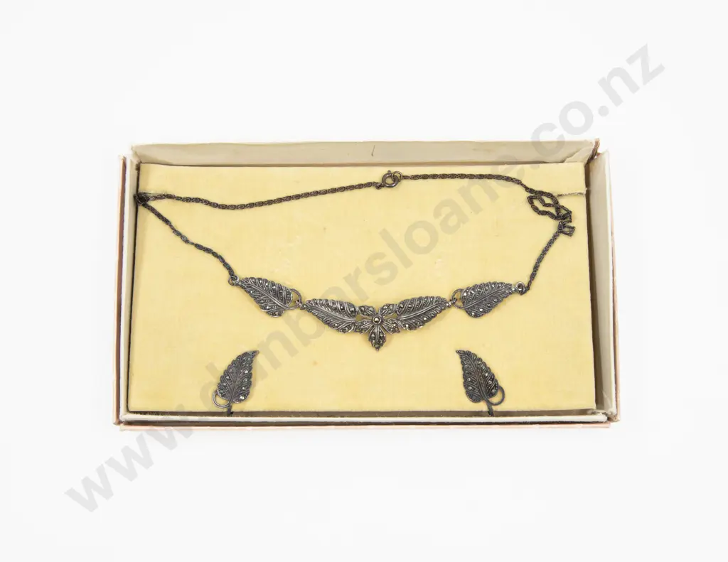 Vintage Marcasite Necklace and Matching Earrings Image 1++