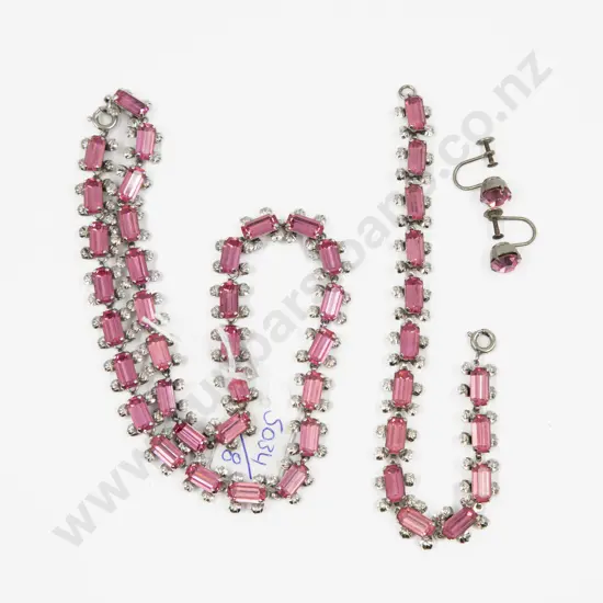 Vintage Pink Crystal Necklace Bracelet and Earring Suite