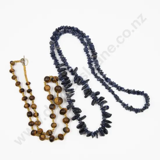 Single Strand Tiger Eye and Lapis Bead Necklaces