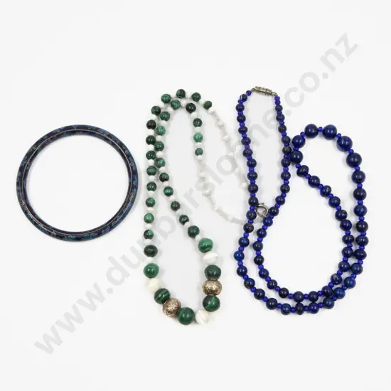 Single Strand Malachite Bead Necklace with Cloisonne Enamel Bangle and Other