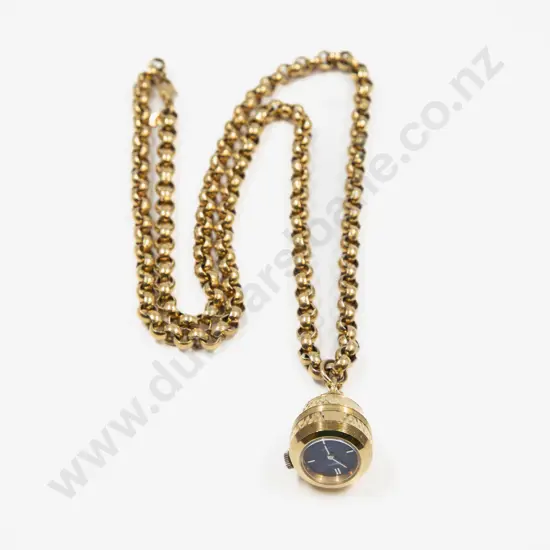 Seiko Watch Pendant on Gold Plated Monet Curb Link Neck Chain