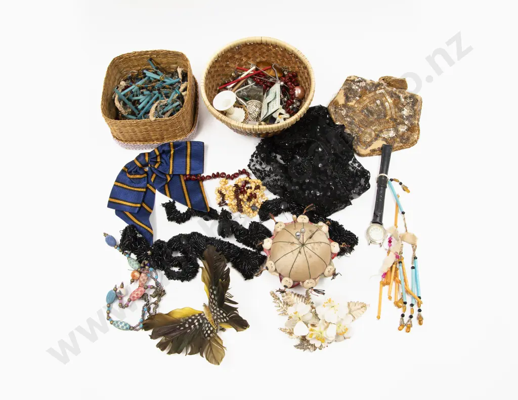 Collection of Loose Beads and Beaded Fabric with Assorted Image 1++