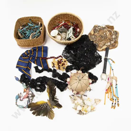 Collection of Loose Beads and Beaded Fabric with Assorted