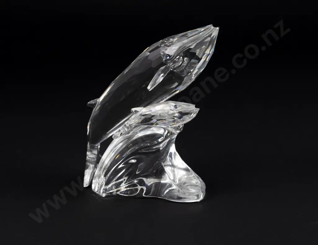 C1992 Boxed Swarovski Crystal 'Mother and Child' Whales Image 1++