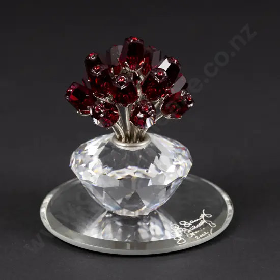 C2002 Boxed 'SCS Anniversary' Swarovski Crystal Vase of Red Roses