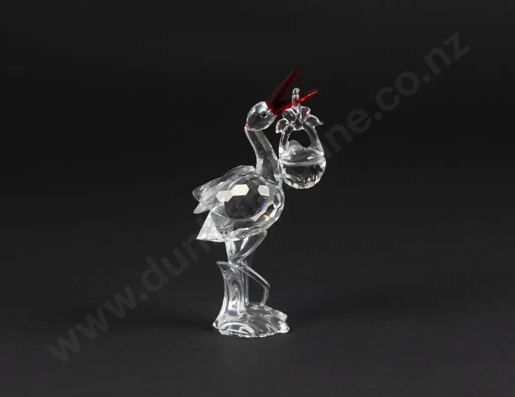 C2004 Boxed Swarovski Crystal 'Cheerful Times' Stork with Baby Image 1++