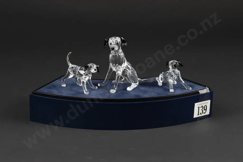 C2004 Boxed Swarovski Crystal 'The Peaceful Countryside' Dalmatian Mother and Puppies with Display Stand Image 1++