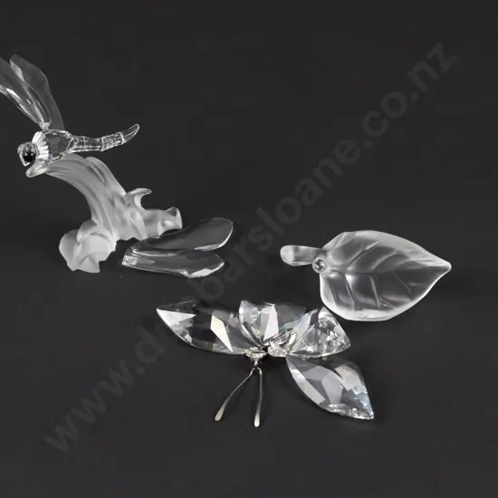 C1994-1995  Boxed Swarovski Crystal 'In the Secret Garden' Dragonfly and Butterfly on Leaf