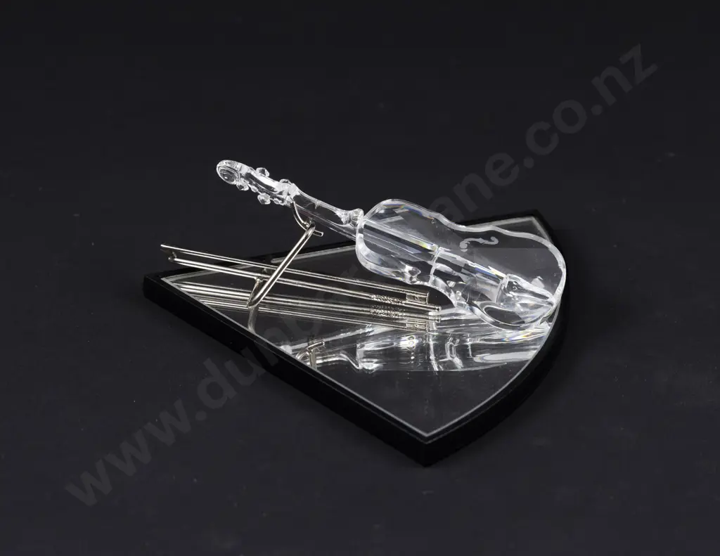 C1996 Boxed Swarovski Crystal 'Crystal Melodies' Violin with Glass Display Stand Image 1++