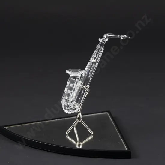 C1997 Boxed Swarovski Crystal 'Crystal Melodies' Saxophone with Glass Display Stand