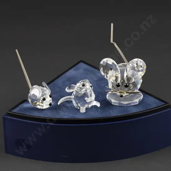 C1979-1991 Swarovski Crystal Three Mice with Display Stand