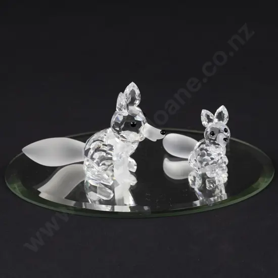 C1987-1988 Boxed Swarovski Crystal 'Woodland Friends' Foxes with Display Mirror