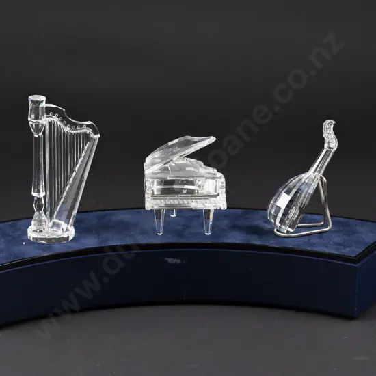 C1992-1993 Swarovski Crystal 'Crystal Melodies' Harp Lute and Piano with Display Stand