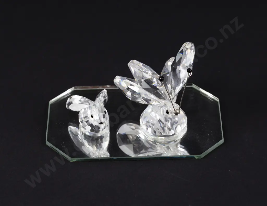 C1982-1997 Boxed Swarovski Crystal 'In a Summer Meadow' Bunny Rabbit and Butterfly with Display Mirror Image 1++