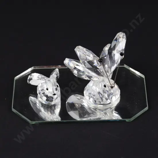 C1982-1997 Boxed Swarovski Crystal 'In a Summer Meadow' Bunny Rabbit and Butterfly with Display Mirror