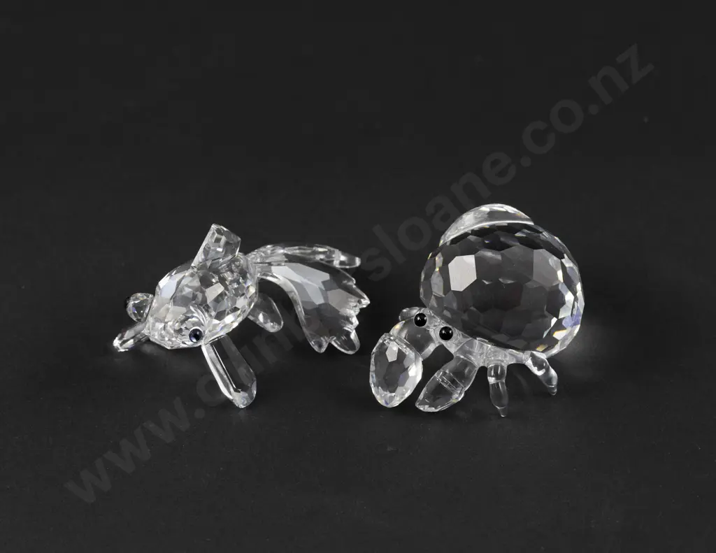C2004-2005 Boxed Swarovski Crystal 'Aquatic Worlds' Hermit Crab and Telescope Fish Image 1++