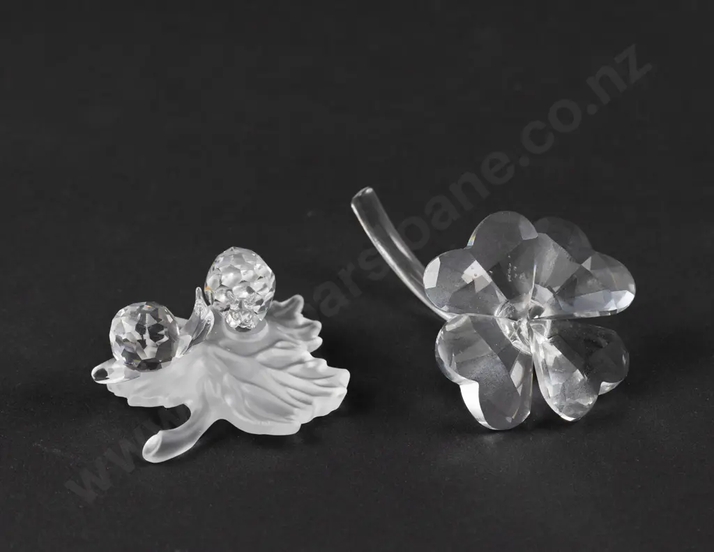 C1997-2001 Boxed Swarovski Crystal 'In the Secret Garden' Snails on Vine Leaf and Four Leaf Clover Image 1++
