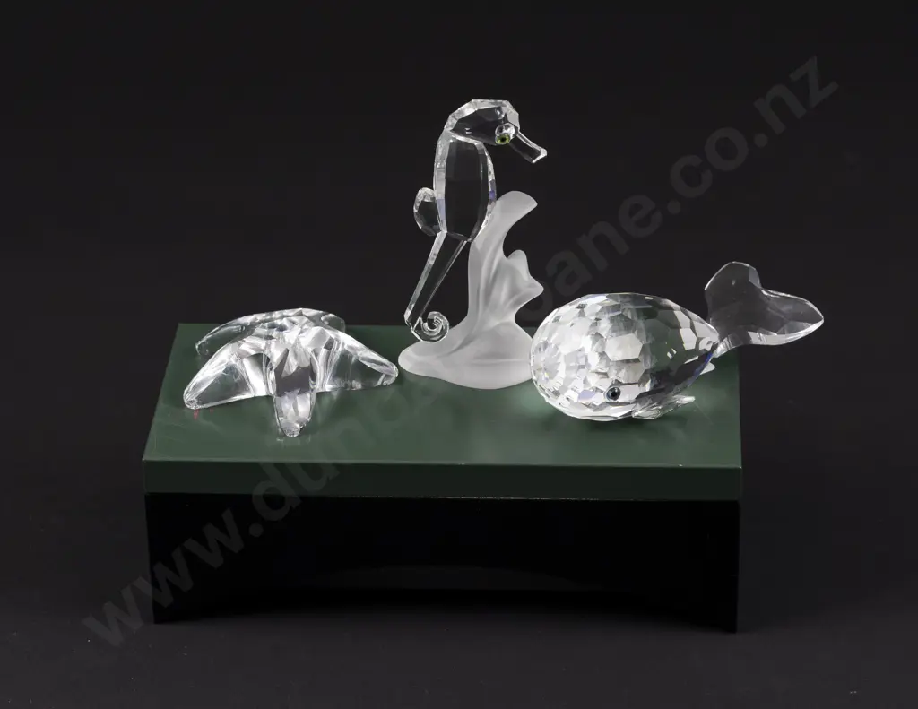 C1987-1995 Boxed Swarovski Crystal 'South Sea' Sea Horse Starfish And Whale on Display Stand Image 1++