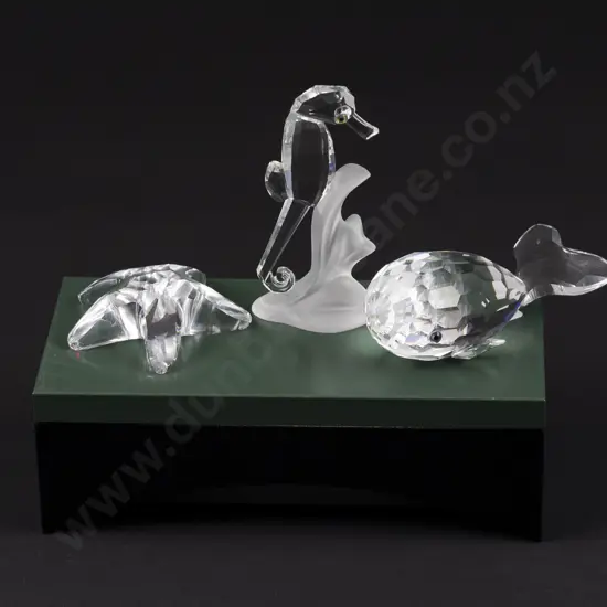 C1987-1995 Boxed Swarovski Crystal 'South Sea' Sea Horse Starfish And Whale on Display Stand