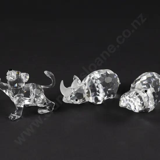 C1989-1997 Boxed Swarovski Crystal 'African Wildlife' Lion Cub Hippo and Rhino