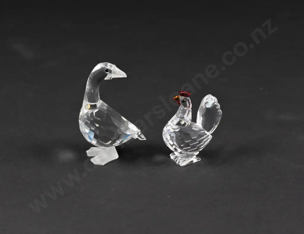 C1987-1993 Boxed Swarovski Crystal 'Barnyard Friends' Mother Goose and Hen Image 1++