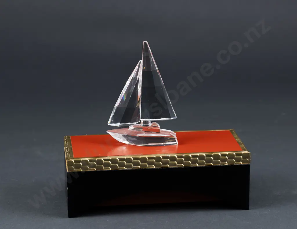 C1994 Boxed Swarovski Crystal 'When we were Young' Sail Boat with Display Stand Image 1++