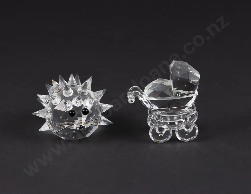 C1976 - 1996 Boxed Swarovski Crystal 'When we were Young' Baby Carriage and Hedgehog Image 1++