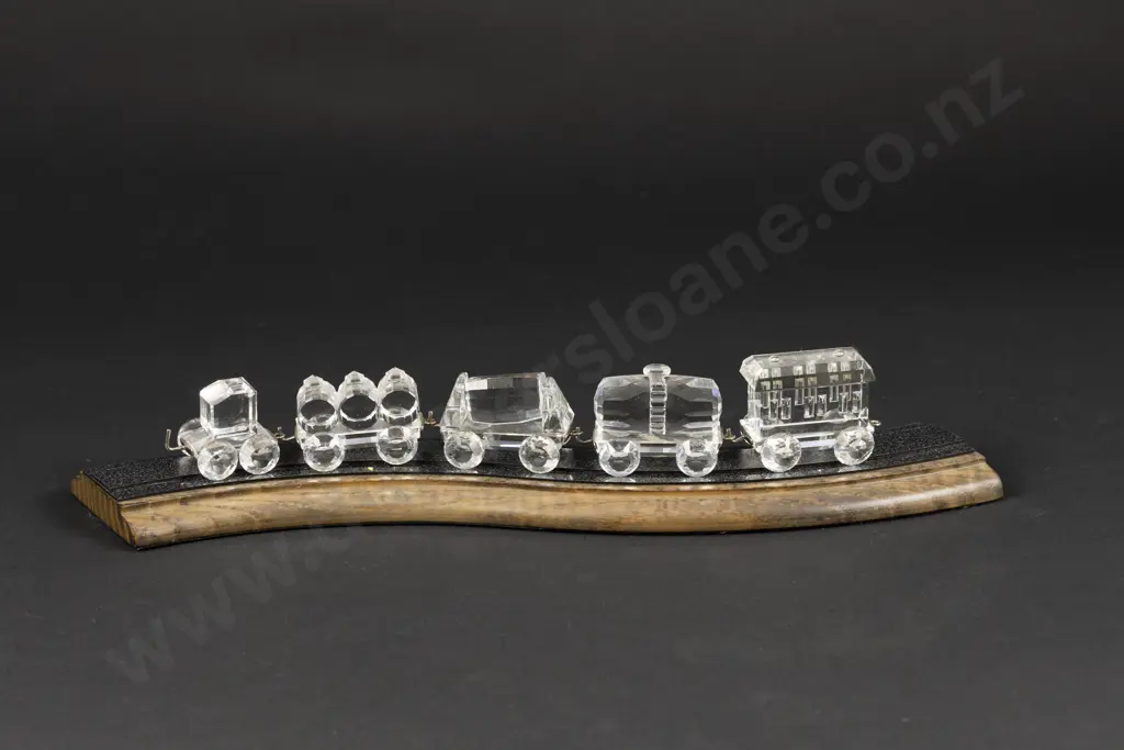 C1988-1998 Part Boxed Swarovski Crystal 'When we were Young' Train Figurines on Wooden Display Stand Image 1++