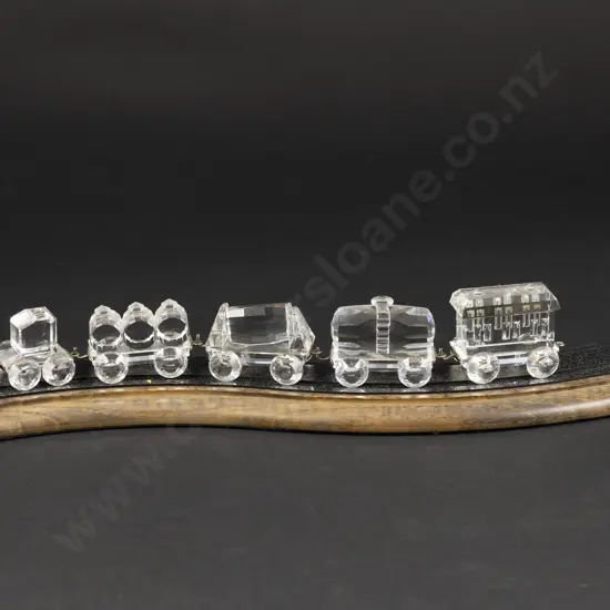 C1988-1998 Part Boxed Swarovski Crystal 'When we were Young' Train Figurines on Wooden Display Stand