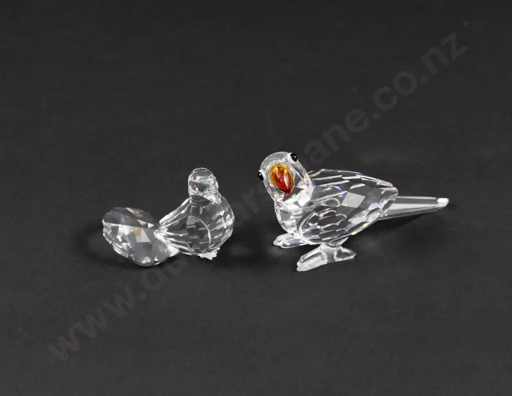 C1995-2002 Boxed Swarovski Crystal 'Feathered Beauties' Parrot and Dove Image 1++