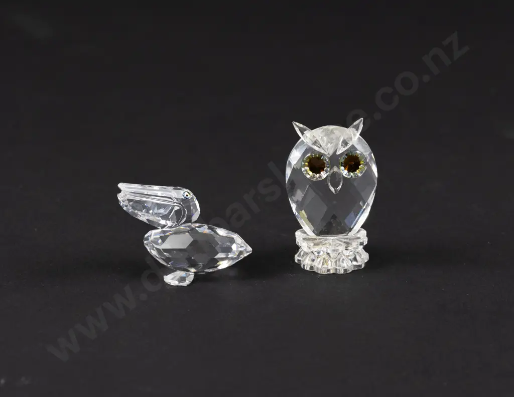C1979-1993 Boxed Swarovski Crystal 'Feathered Beauties' Owl and Pelican Image 1++