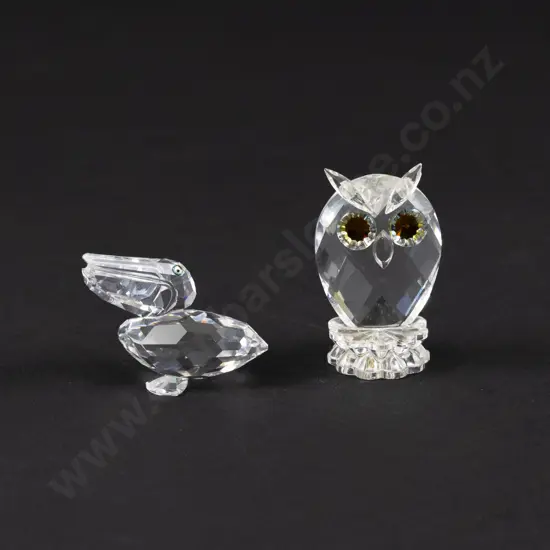 C1979-1993 Boxed Swarovski Crystal 'Feathered Beauties' Owl and Pelican