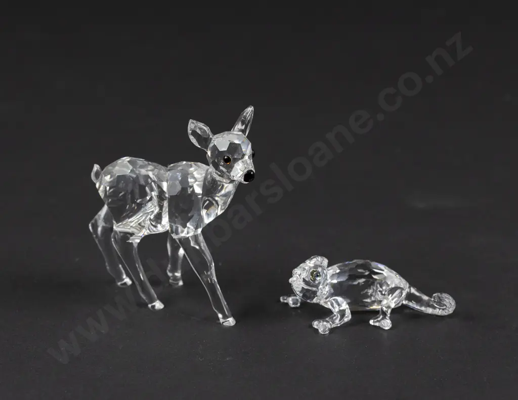 C1999-2003 Boxed Swarovski Crystal 'Rare Encounters' Fawn and Chameleon Image 1++