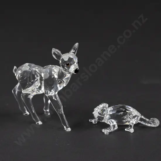 C1999-2003 Boxed Swarovski Crystal 'Rare Encounters' Fawn and Chameleon