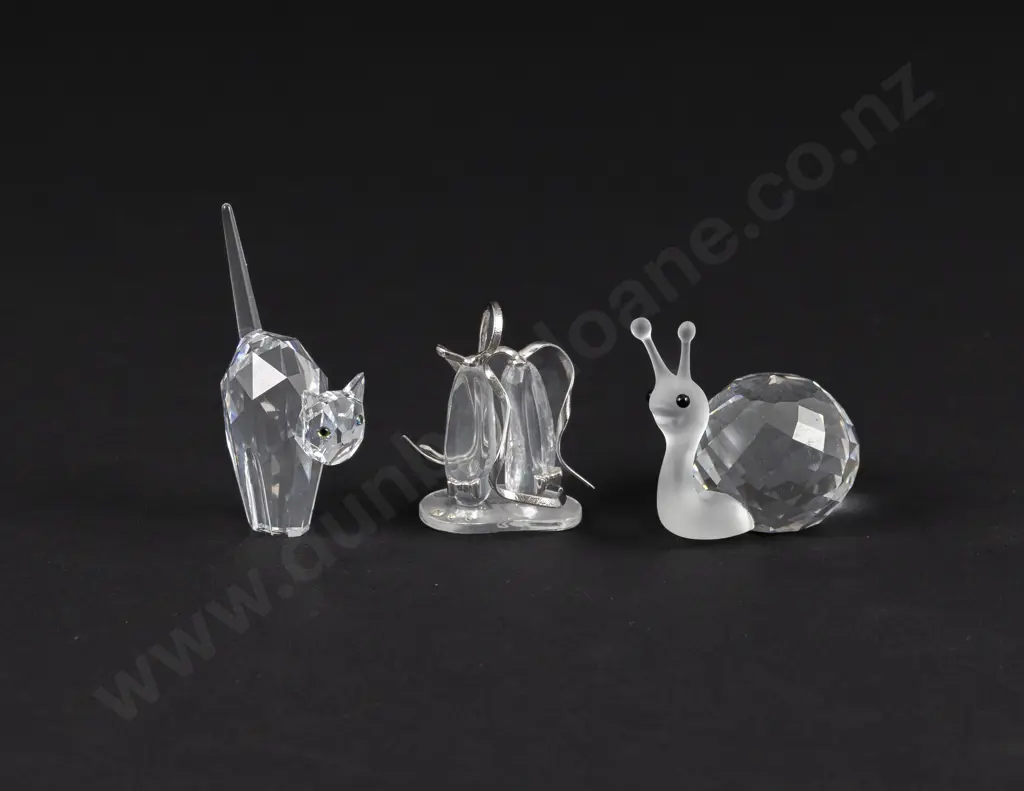 Three Boxed Swarovski Crystal Snail Ballet Shoes and Cat Image 1++