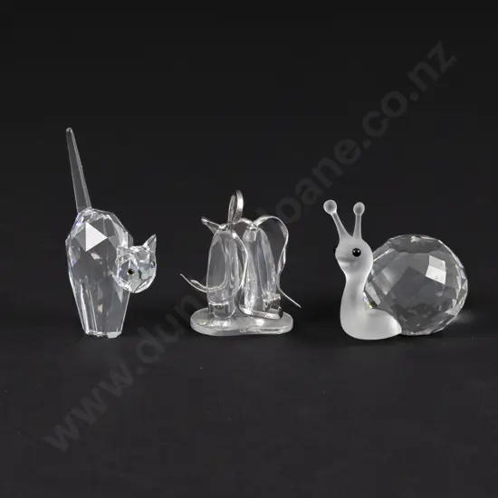 Three Boxed Swarovski Crystal Snail Ballet Shoes and Cat
