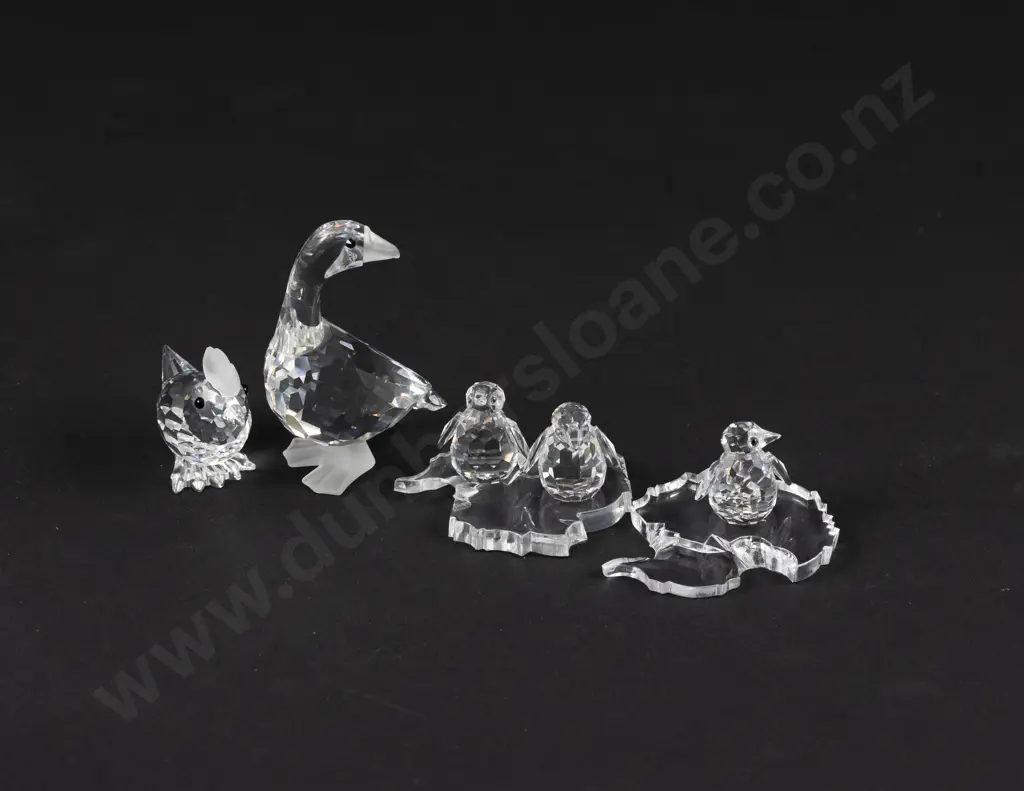 Three Boxed Swarovski Crystal Baby Penguins Goose and Chick Image 1++