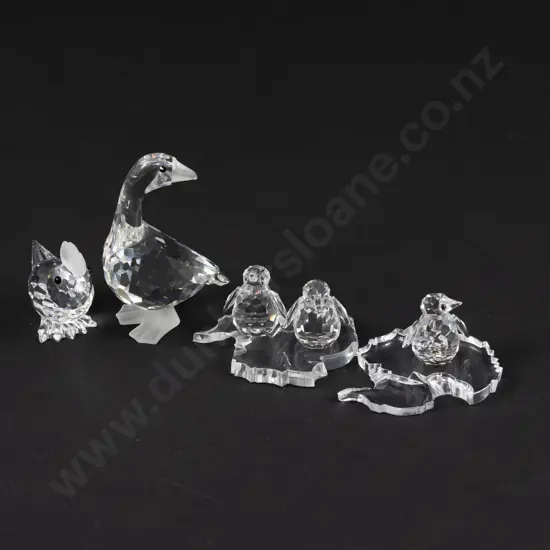 Three Boxed Swarovski Crystal Baby Penguins Goose and Chick