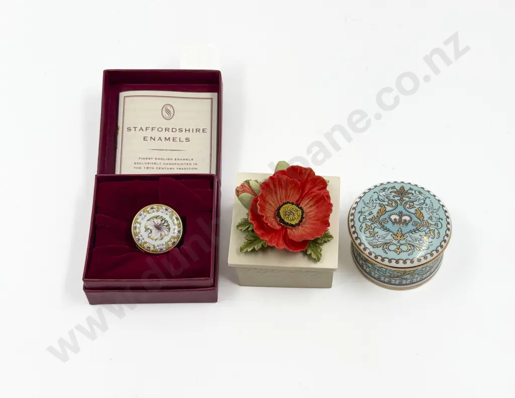 Staffordshire Enamel Pill Box with Two Others Image 1++