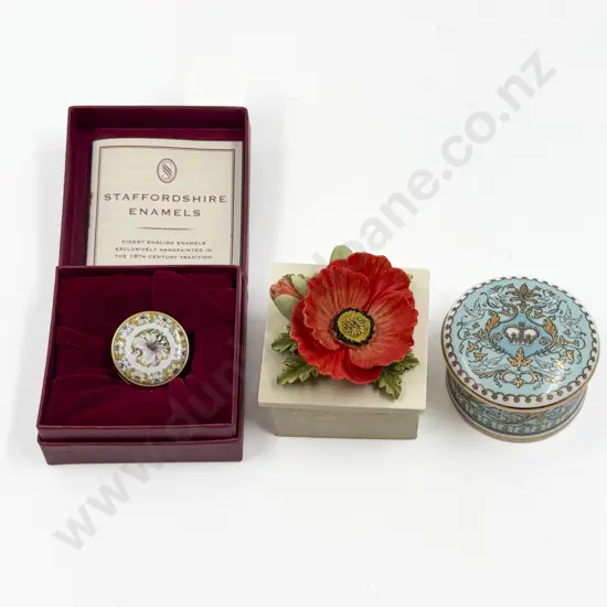 Staffordshire Enamel Pill Box with Two Others