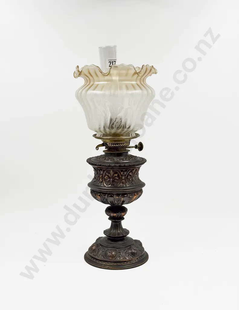 Heavy Brass Kerosene Lamp with Glass Shade Image 1++