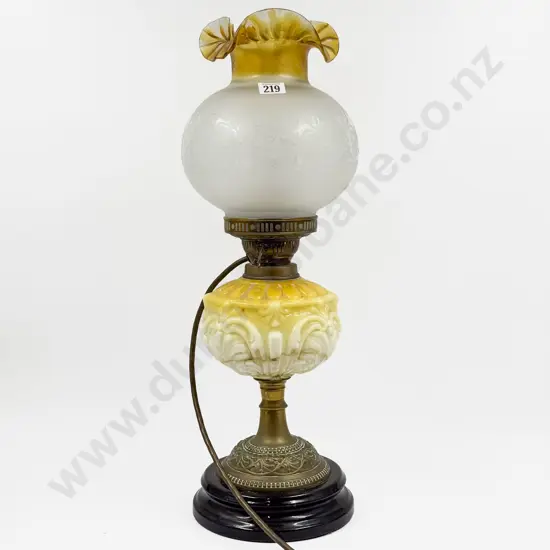 Brass Kerosene Lamp With Glass Chamber & Shade