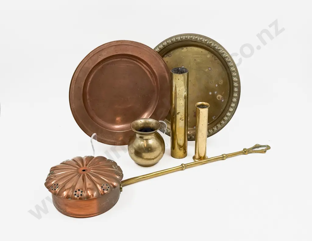 Copper & Brass Handled Chestnut Roaster with Assorted Metalware Image 1++